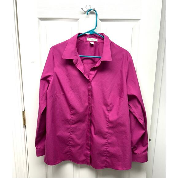 Coldwater Creek Pink Button Down, No Iron, V Neck, Pleats, Women's Size 1X 18 - Picture 1 of 5